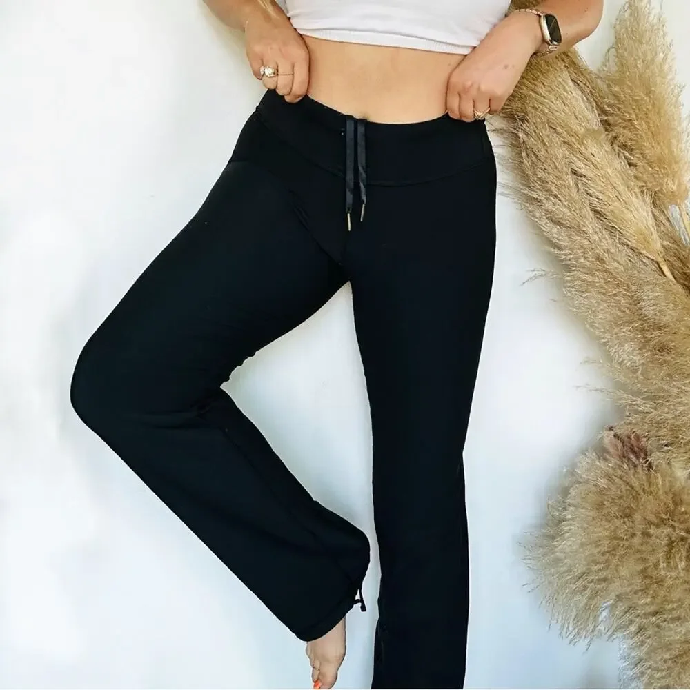 LULULEMON Black Mid High Rise Boot Cut Drawstring Tie Waist Yoga Pant Leggings 6